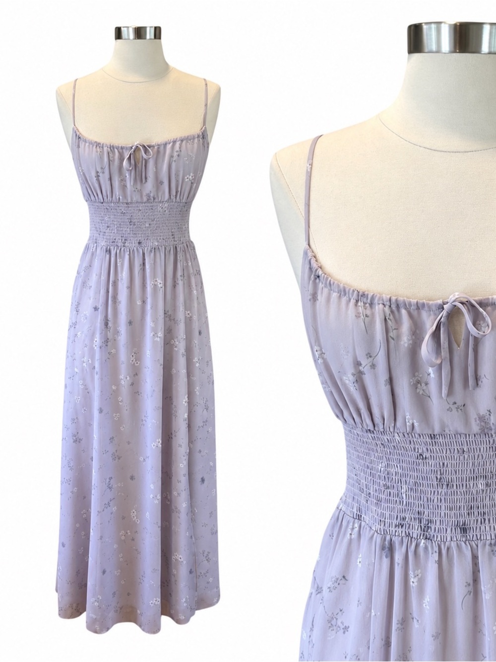 Aritzia Wilfred Genoa Midi Dress In Lilac Floral With Slit Leg